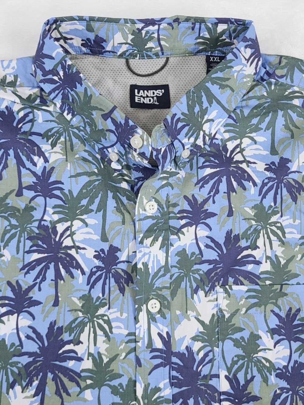 Lands' End Men's  Tropical Shirt size XL or XXL Button Down Blue Green Hawaiian